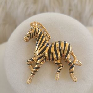 Swarovski Swan Signed Gold Toned Zebra Brooch- Excellent Condition